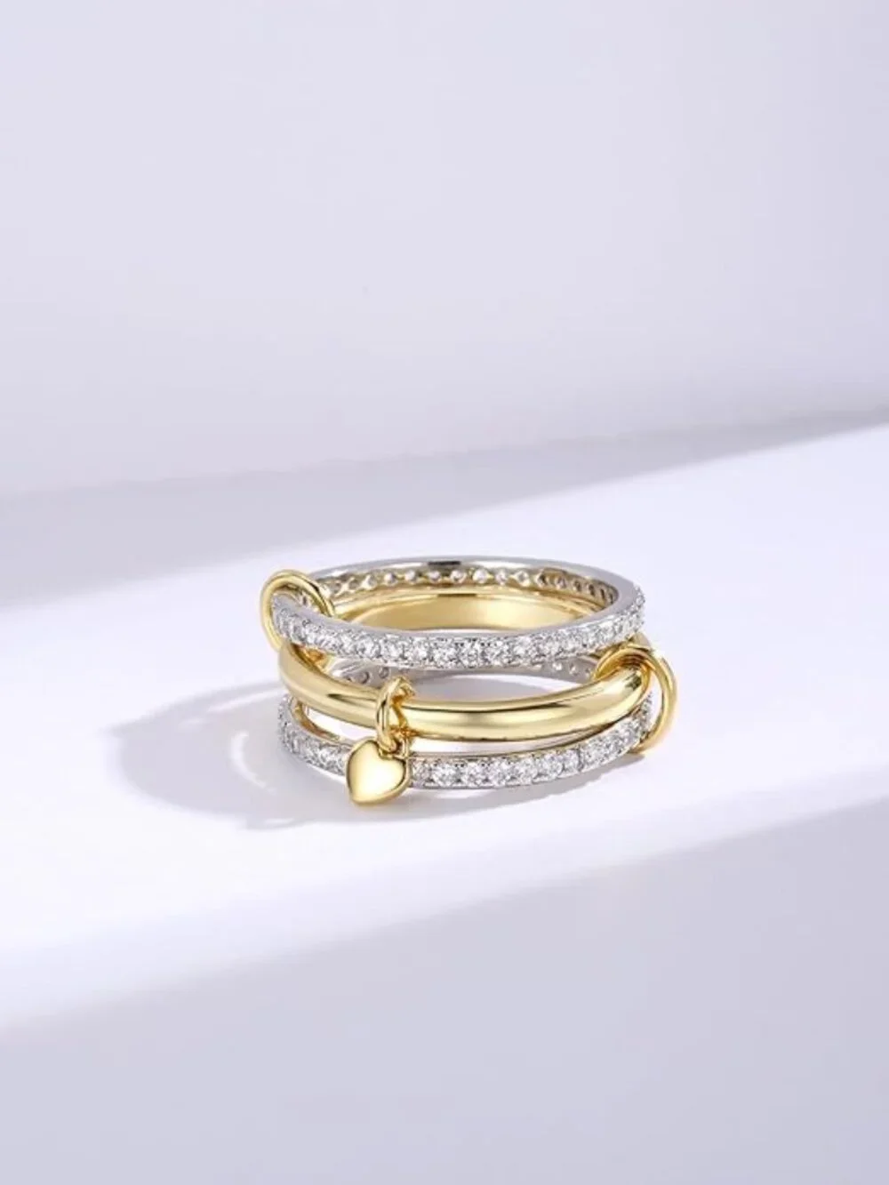 NWT! Sterling Silver Womens Stackable Rings with CZ's - 14K Gold-Plated - Size 7
